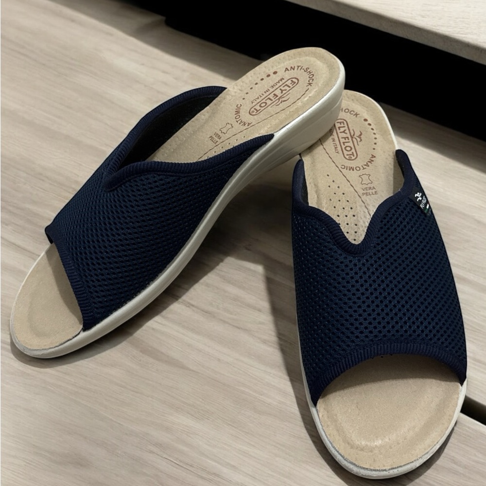 Fly Flot Women’s Sandals Navy Blue mesh size 40 US 9